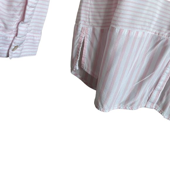 J Jill Women Tunic Top L‎ Pink Striped Button Up Rayon Coastal Preppy Beachy - Picture 7 of 15